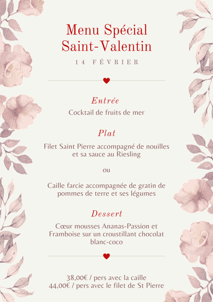 Menu Saint Valentin 2023