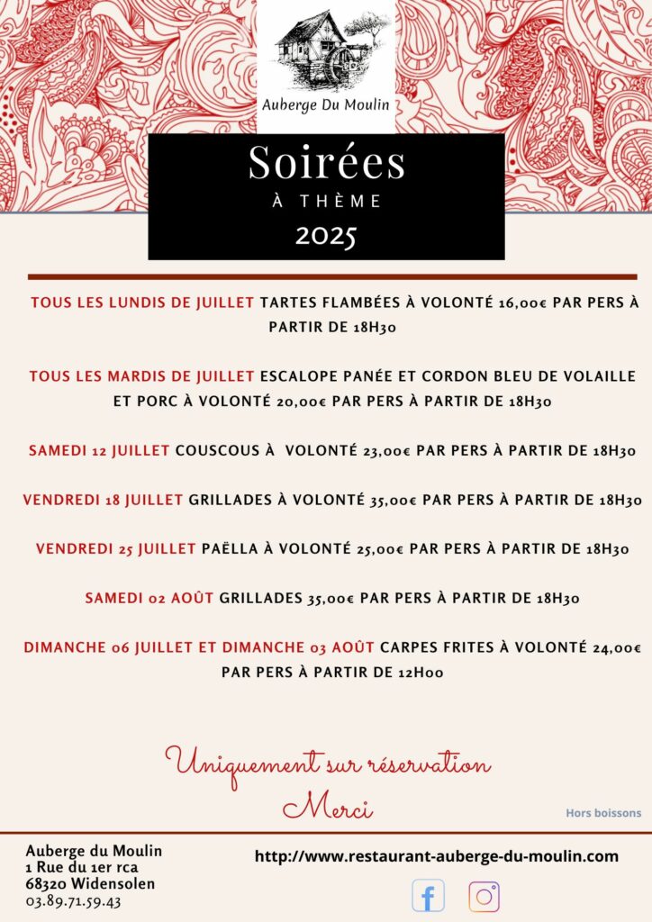 Soirées à thème juillet 2025